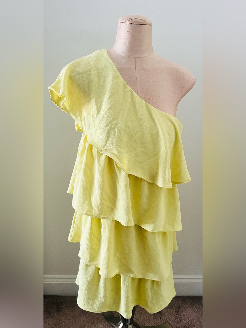 Zara One-Shoulder Ruffle Dress in Soft Yellow